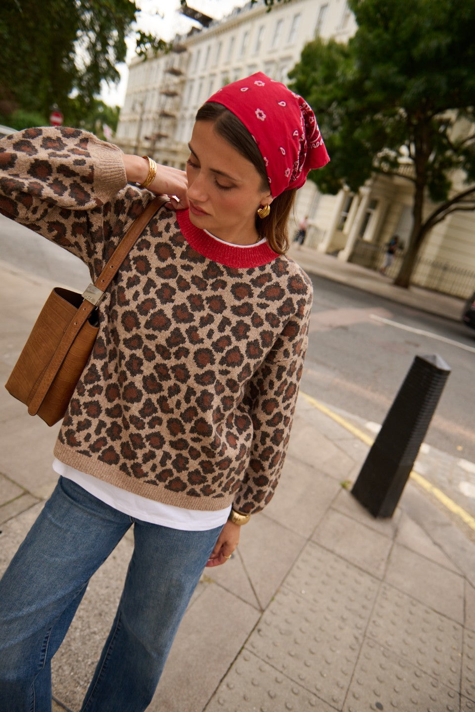 Leopard Print Sweater with red trim