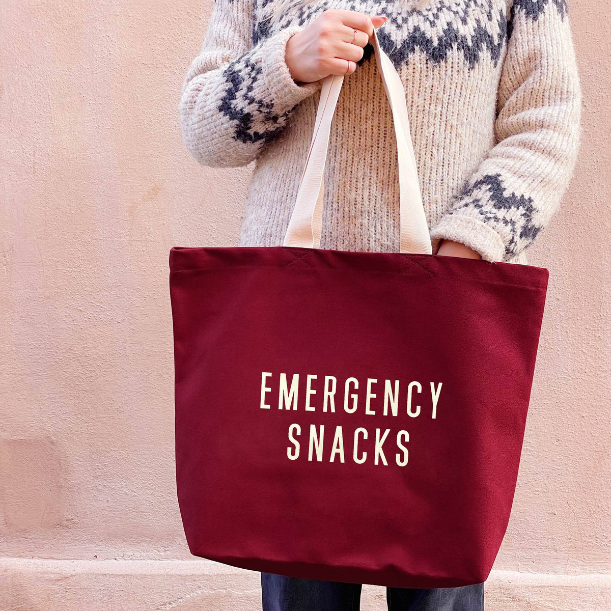 Emergency Snacks - Burgundy Canvas Tote Bag