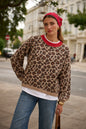 Leopard Print Sweater with red trim