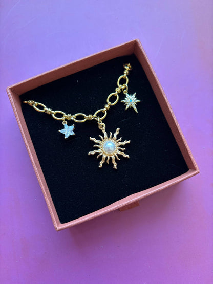 Pearly stars chunky charm necklace