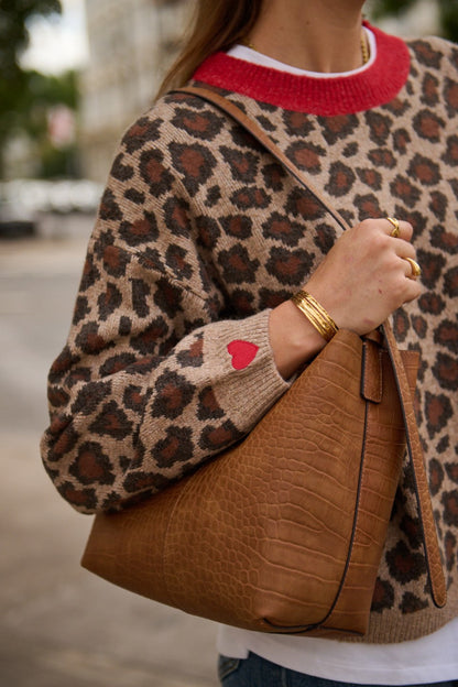Leopard Print Sweater with red trim