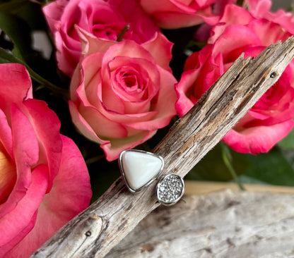 18ct Gold Plated Cubic Zirconia White Shell  Open Top Leaf Ring - Available in Silver: Silver