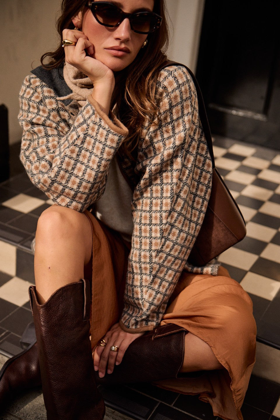 Veste à carreaux coupe boxy