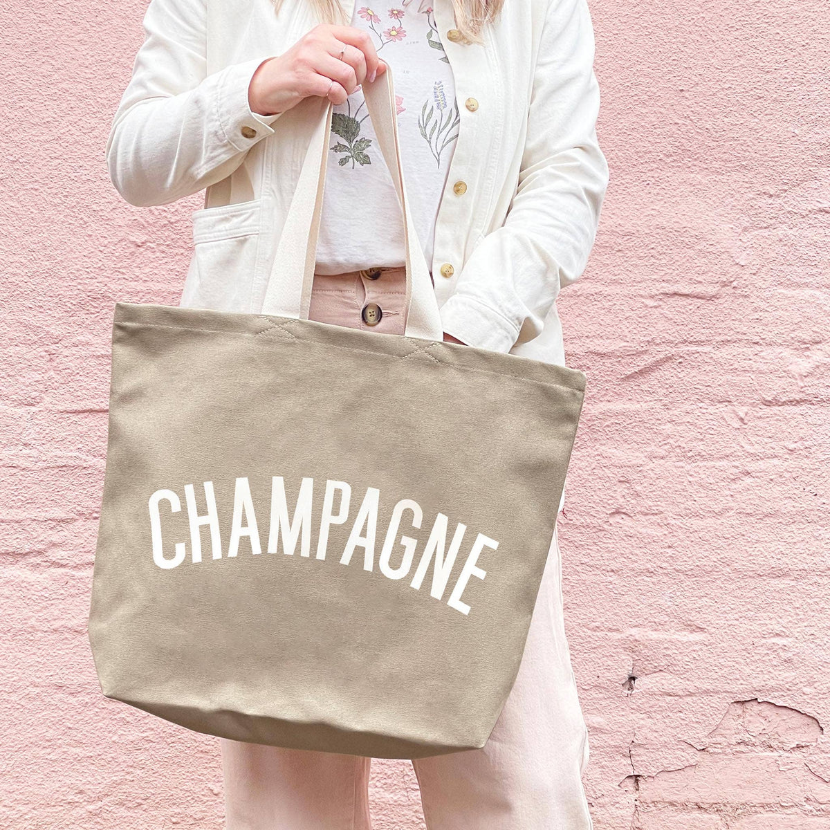 Champagne - Sac fourre-tout en toile couleur pierre