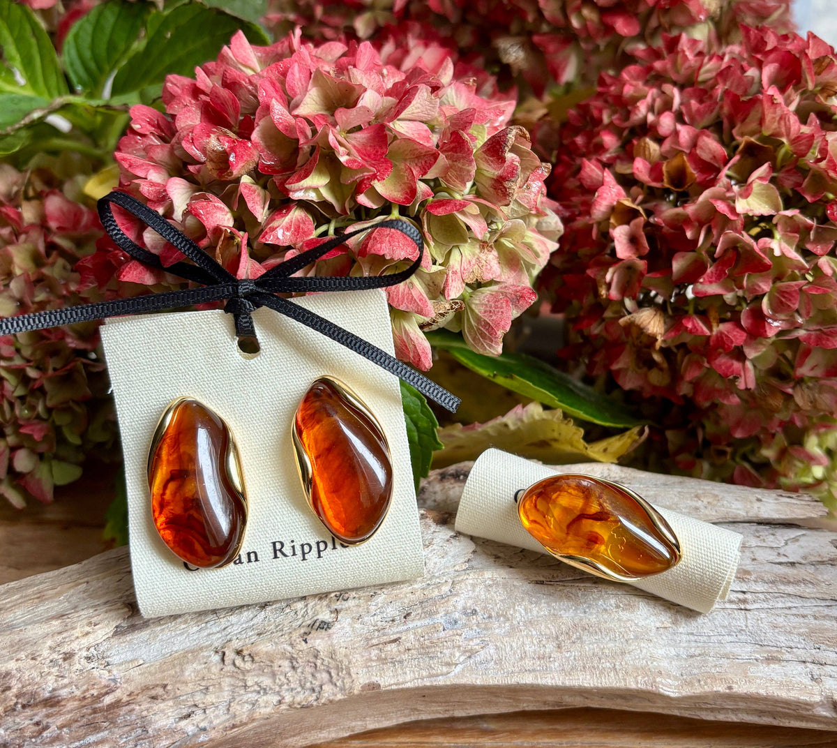 18ct Gold Plated Resin Statement Ring- Available in Two Colours: Green