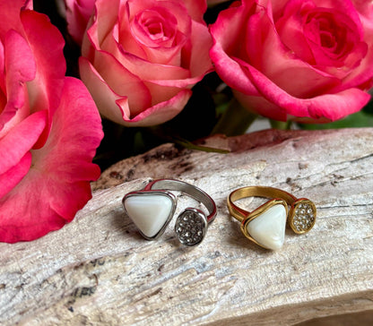 18ct Gold Plated Cubic Zirconia White Shell  Open Top Leaf Ring - Available in Silver: Silver