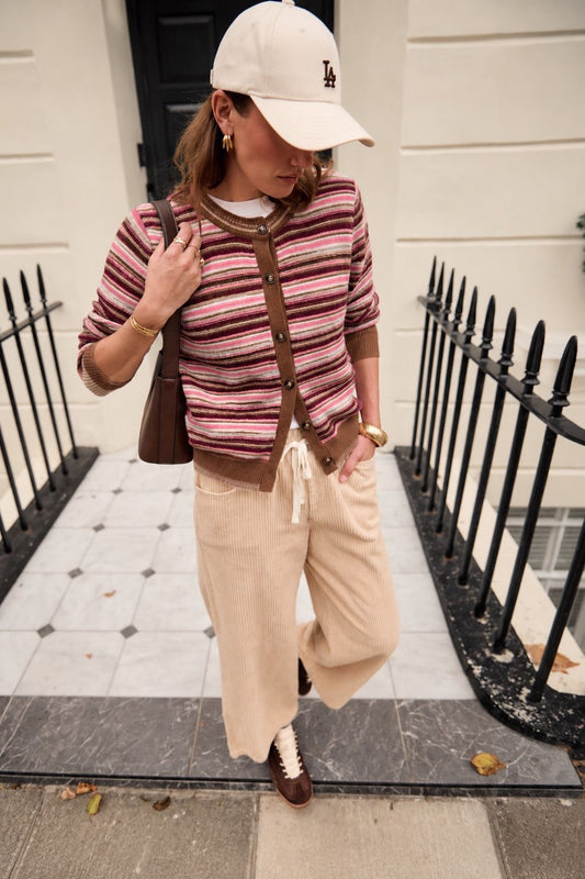 Burgundy Striped Cardigan