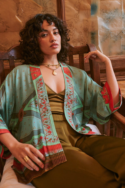 Fleur De Lys Aqua Kimono