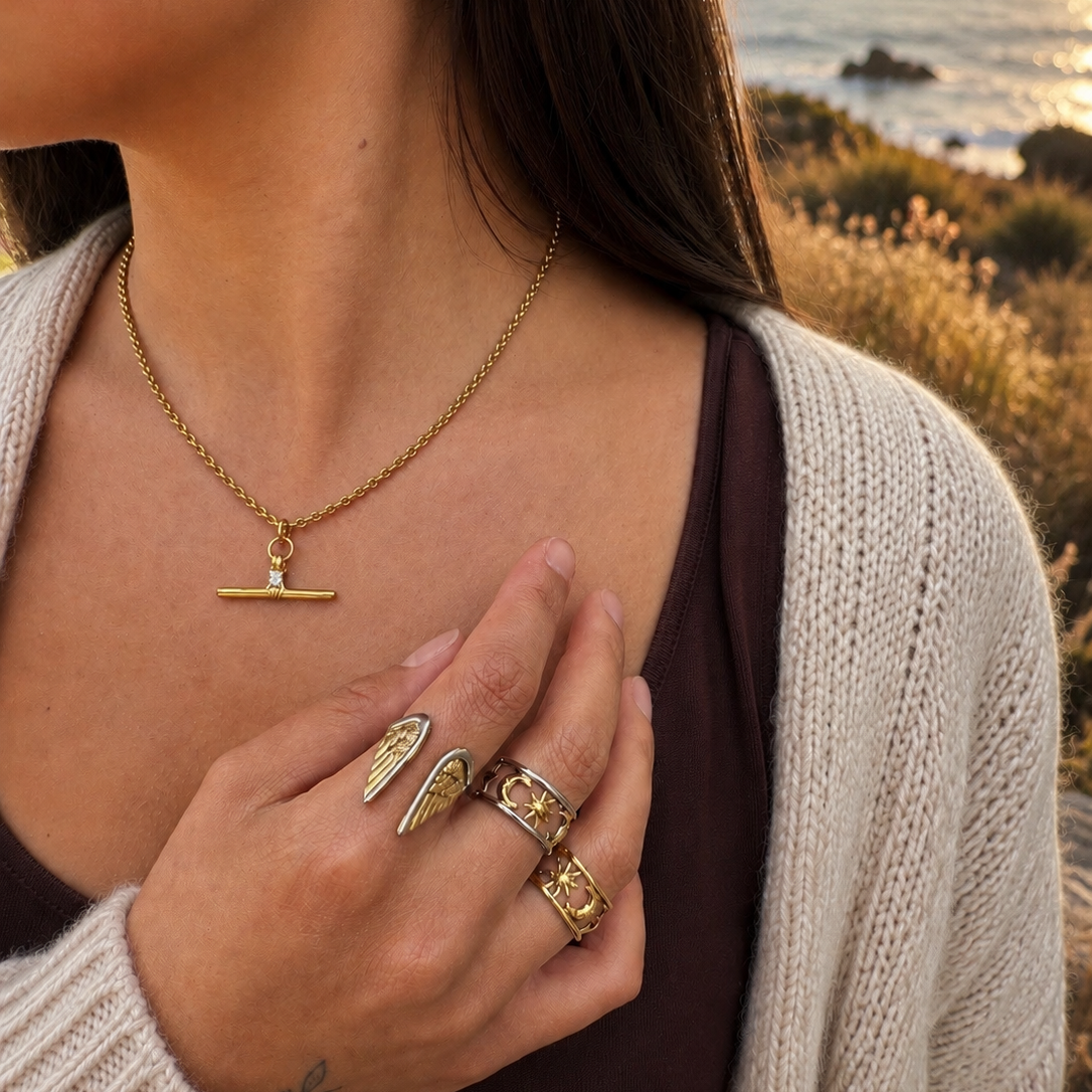 18ct Gold Plated T Bar Necklace - Available in Silver: Silver