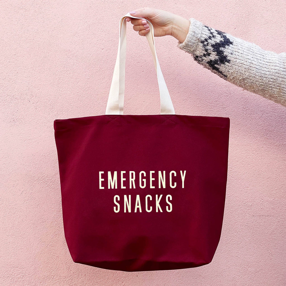 Emergency Snacks - Burgundy Canvas Tote Bag