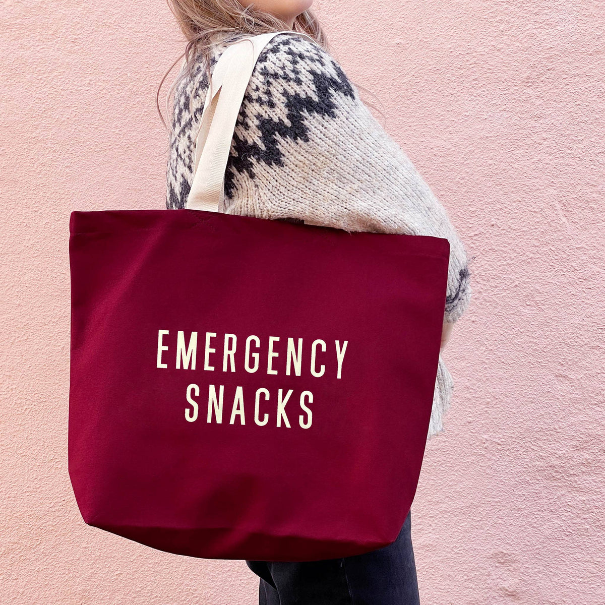Emergency Snacks - Burgundy Canvas Tote Bag