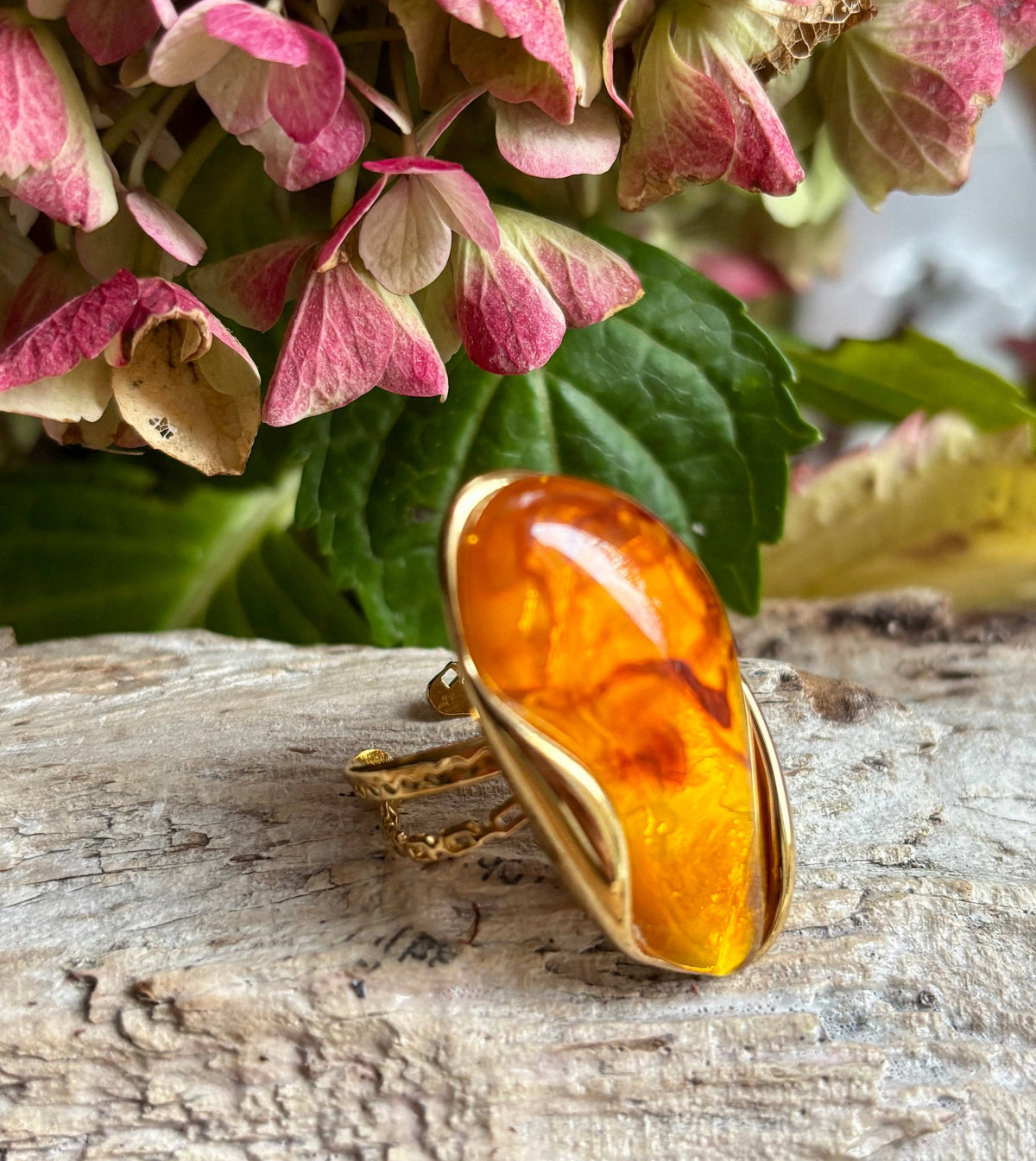 18ct Gold Plated Resin Statement Ring- Available in Two Colours: Green
