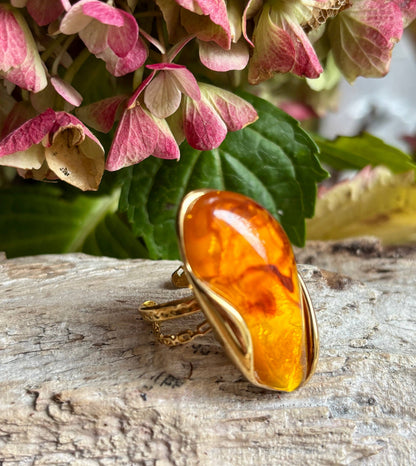 18ct Gold Plated Resin Statement Ring- Available in Two Colours: Green