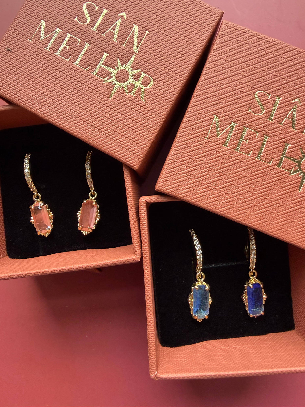 Petites créoles rectangulaires scintillantes : Bleu