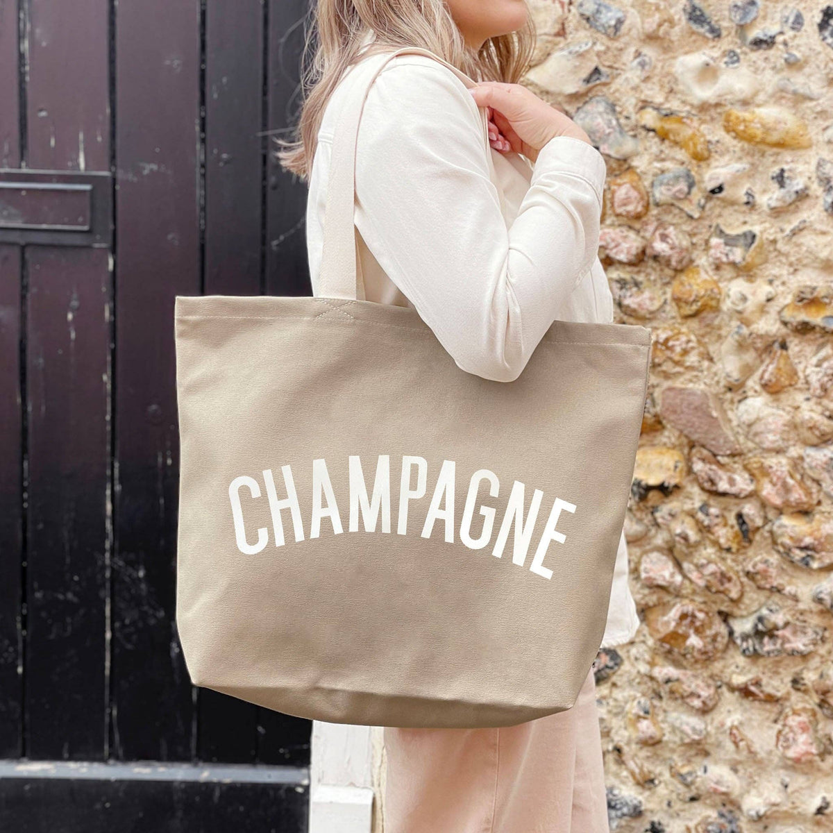 Champagne - Sac fourre-tout en toile couleur pierre