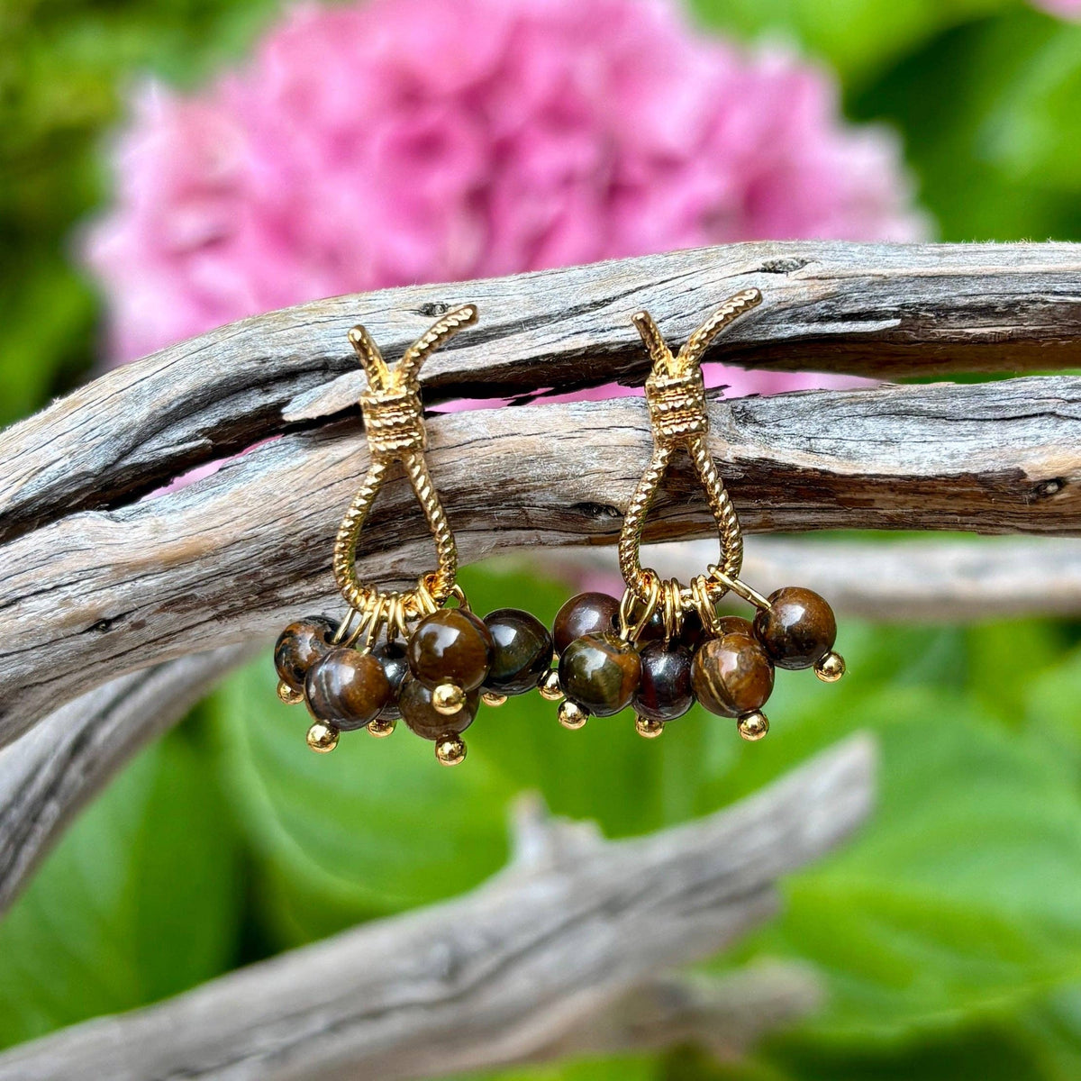 14ct Gold Plated Tiger's Eye Cluster Earrings