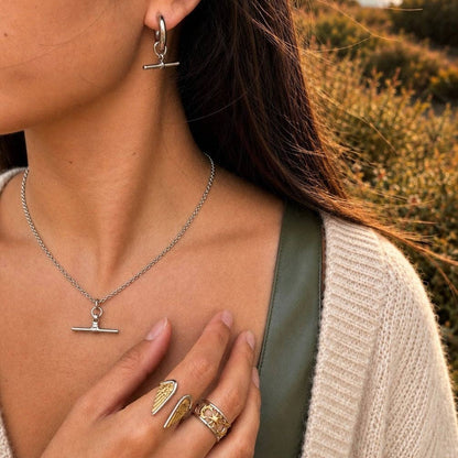 18ct Gold Plated T Bar Necklace - Available in Silver: Silver